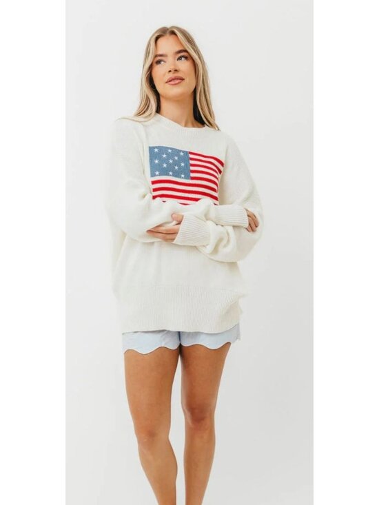 Worth Collective Sweaters - NWT Worth Collective American Honey Flag Oversized Sweater Cream Size S [jb]
